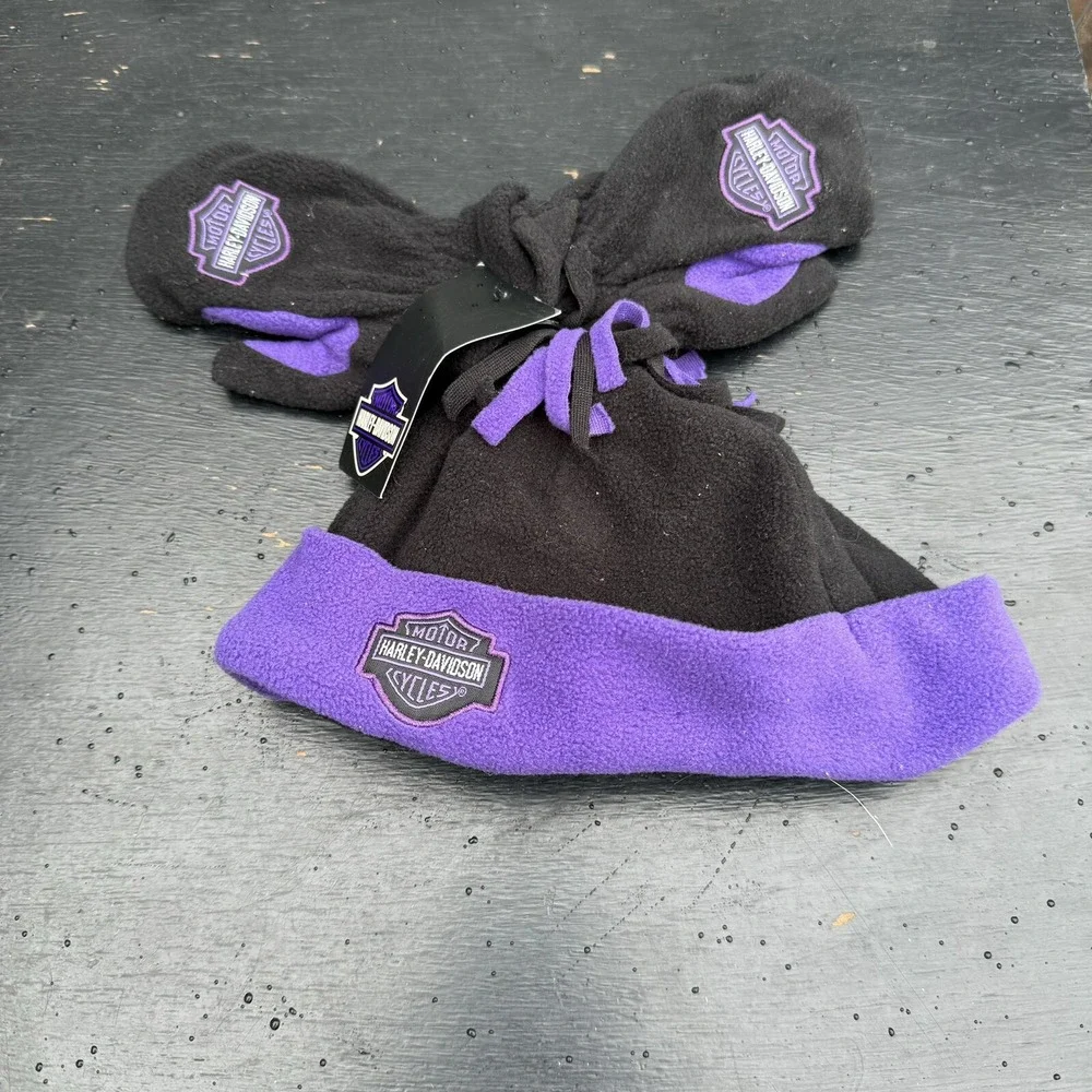 Harley Davidson® Purple/ Black‎ Flame Toddlers Fleece Hat & Gloves 2T-4T RRP:$23